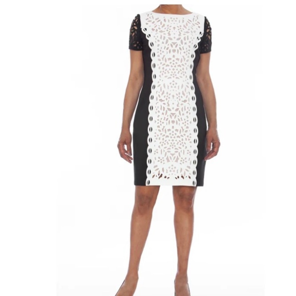 FOCUS by SHANI Dress Laser Cut S/S Black White NWT Sz 10